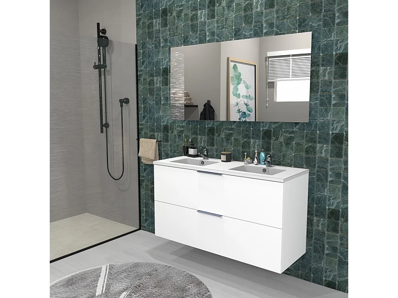 Meuble sous-vasque 2 tiroirs MALAGA 120 cm + vasque / Blanc