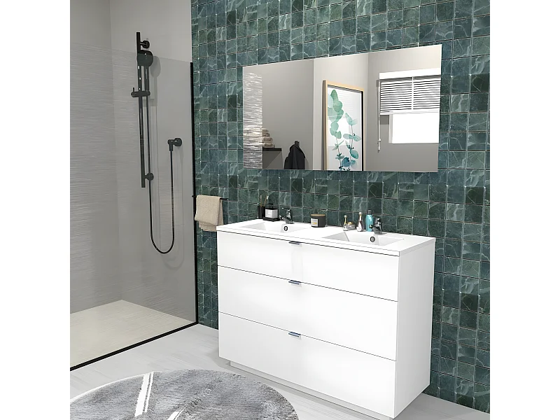 Meuble sous-vasque 3 tiroirs MARBELLA 120 cm + vasque + miroir / Blanc