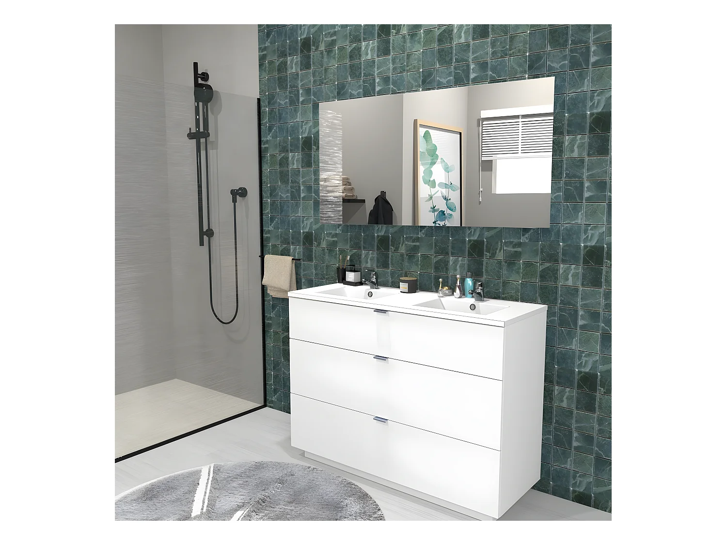 Meuble sous-vasque 3 tiroirs MARBELLA 120 cm + vasque + miroir / Blanc