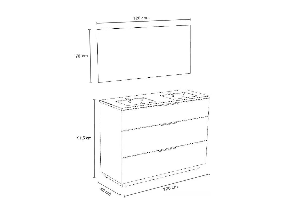 Meuble sous-vasque 3 tiroirs MARBELLA 120 cm + vasque + miroir / Blanc