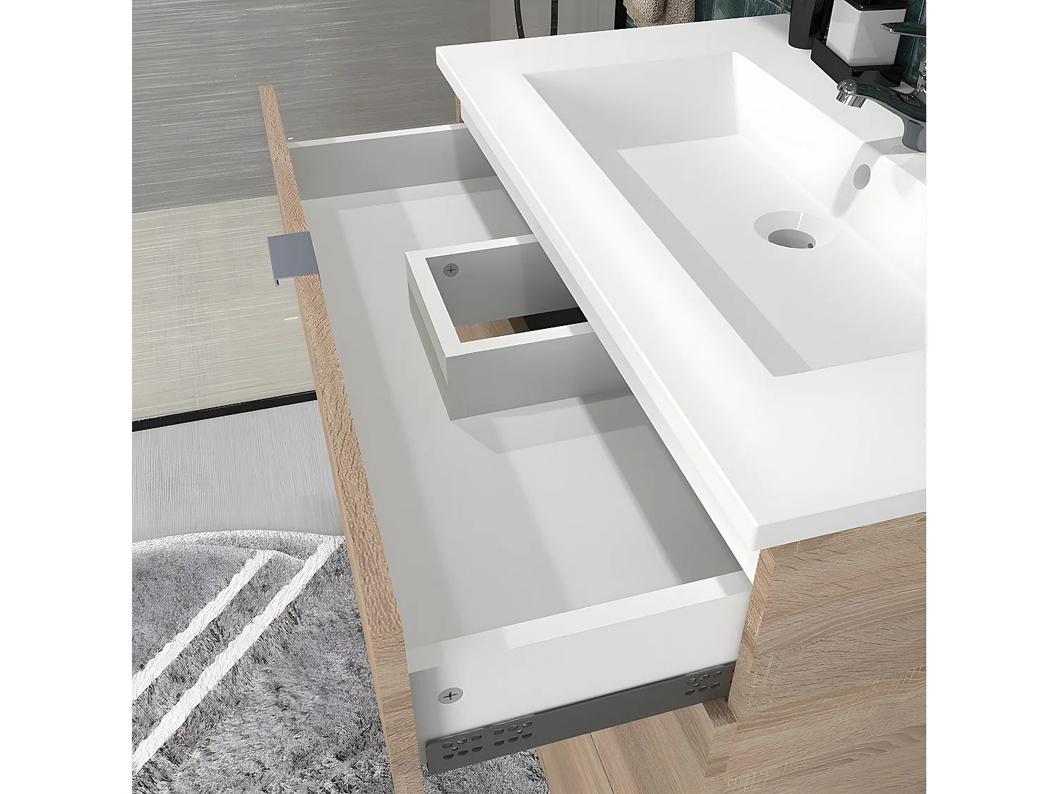 Meuble sous-vasque 3 tiroirs MARBELLA 80 cm + vasque / Décor Chêne blanchi