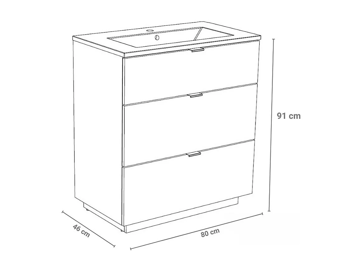 Meuble sous-vasque 3 tiroirs MARBELLA 80 cm + vasque / Décor Chêne blanchi