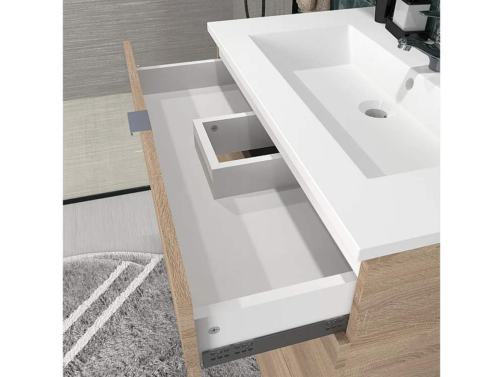 Meuble sous-vasque 3 tiroirs MARBELLA 80 cm + vasque / Décor Chêne blanchi