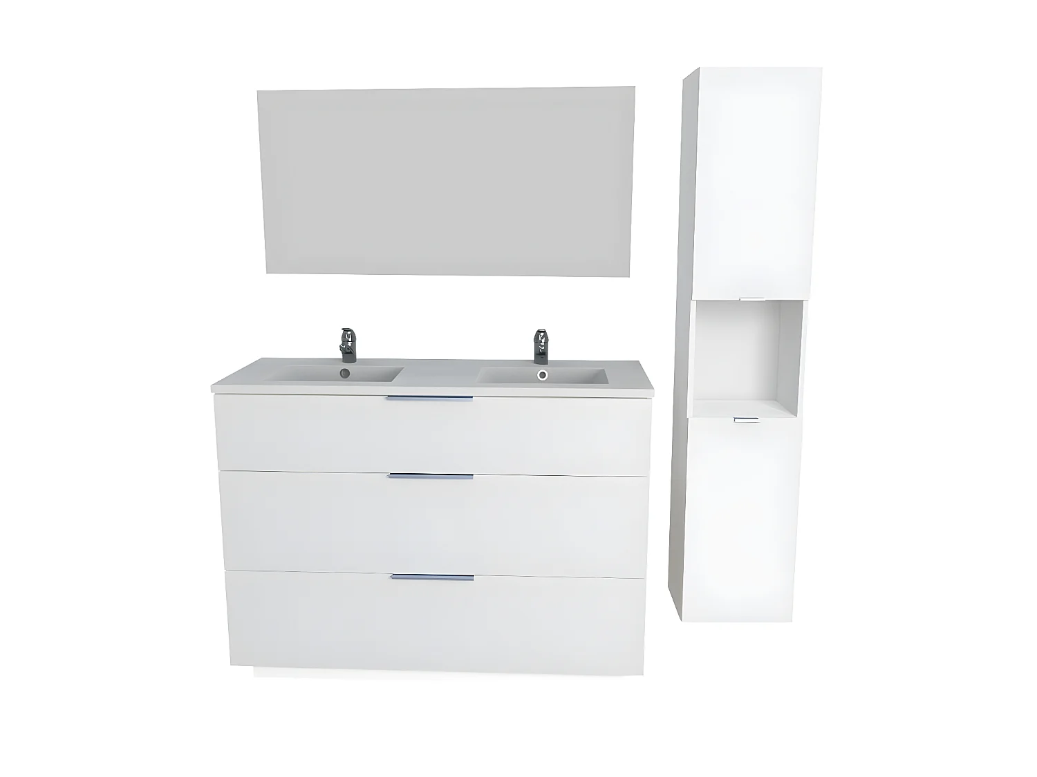 Meuble sous-vasque MARBELLA 120 cm + vasque + miroir + colonne / Blanc