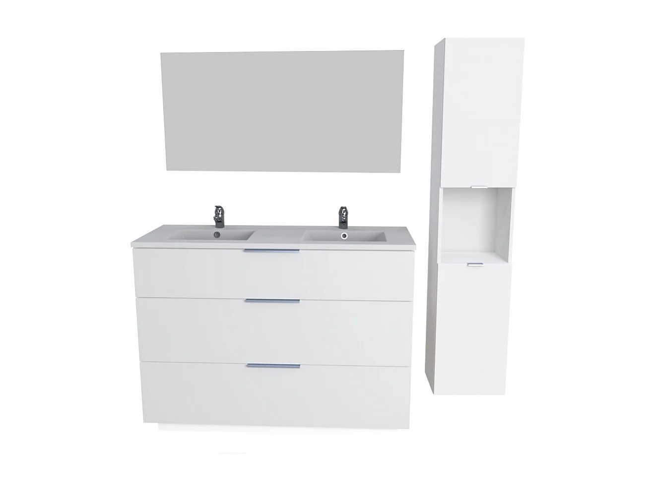 Meuble sous-vasque MARBELLA 120 cm + vasque + miroir + colonne / Blanc