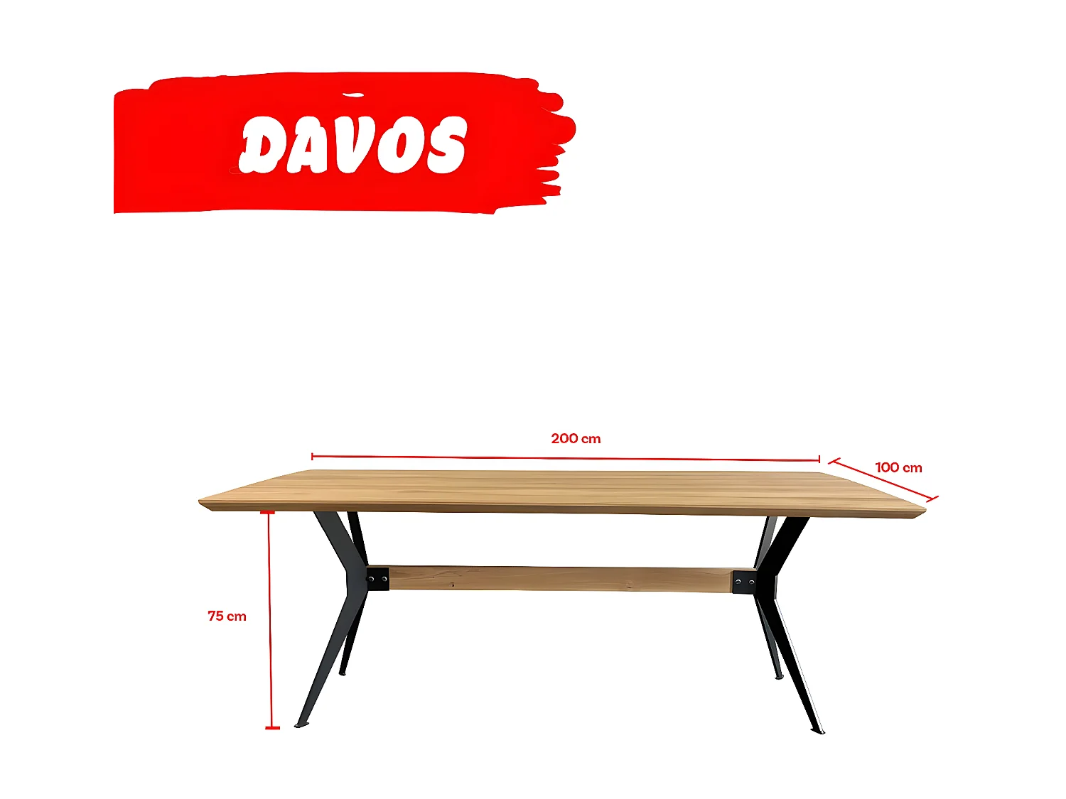 Table à manger DAVOS 200x100cm - 10 personnes / Chêne massif