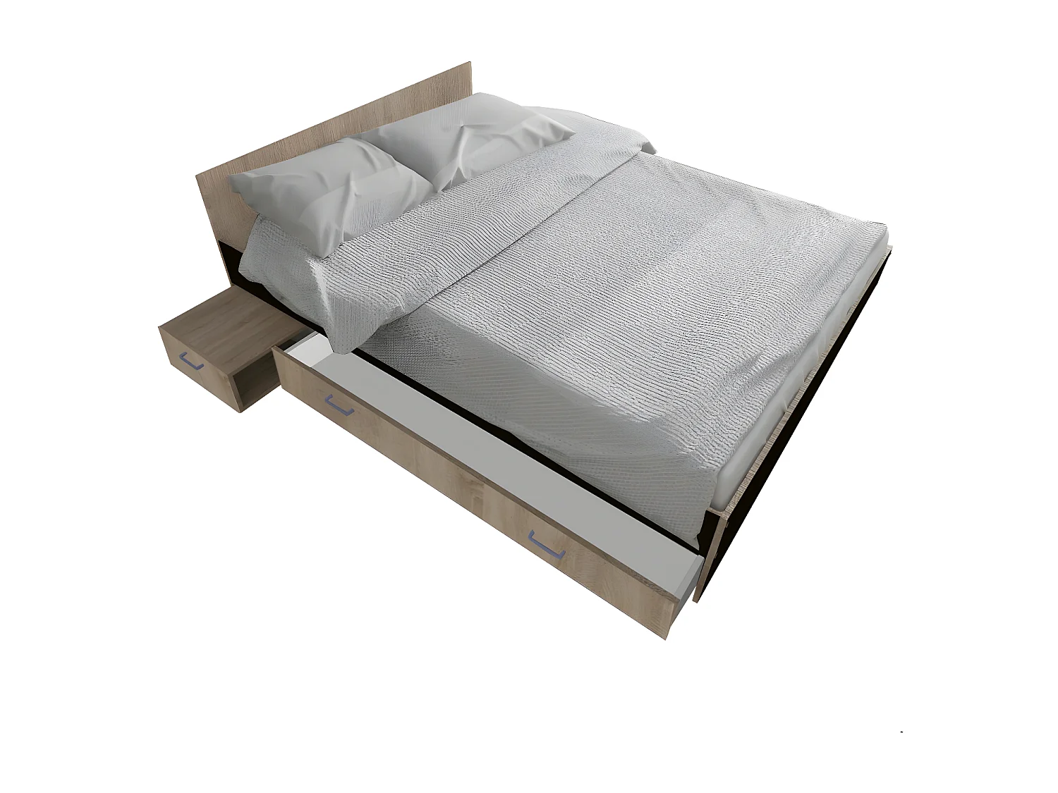 Lit TWIST 140x190+  1 chevet + 1 tiroir / Décor Noir et chêne blanchi