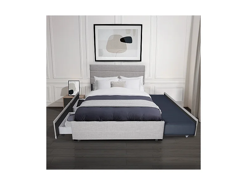 Lit PALERMO 140x200 +1 sommier+2 tiroirs+1 tiroir lit 90x190 / Gris clair