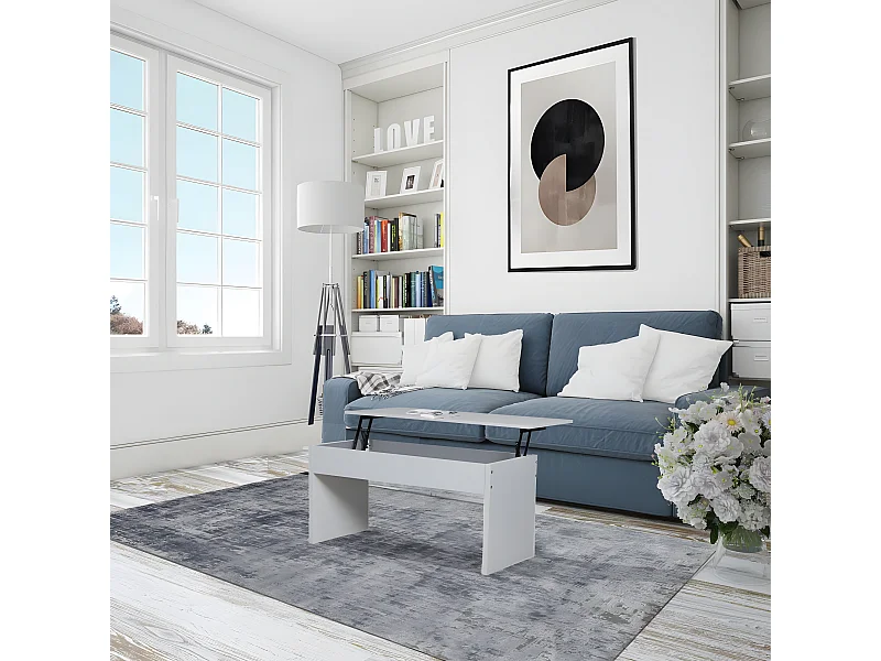 Table basse plateau relevable ARIZONA 100x40cm / Blanc