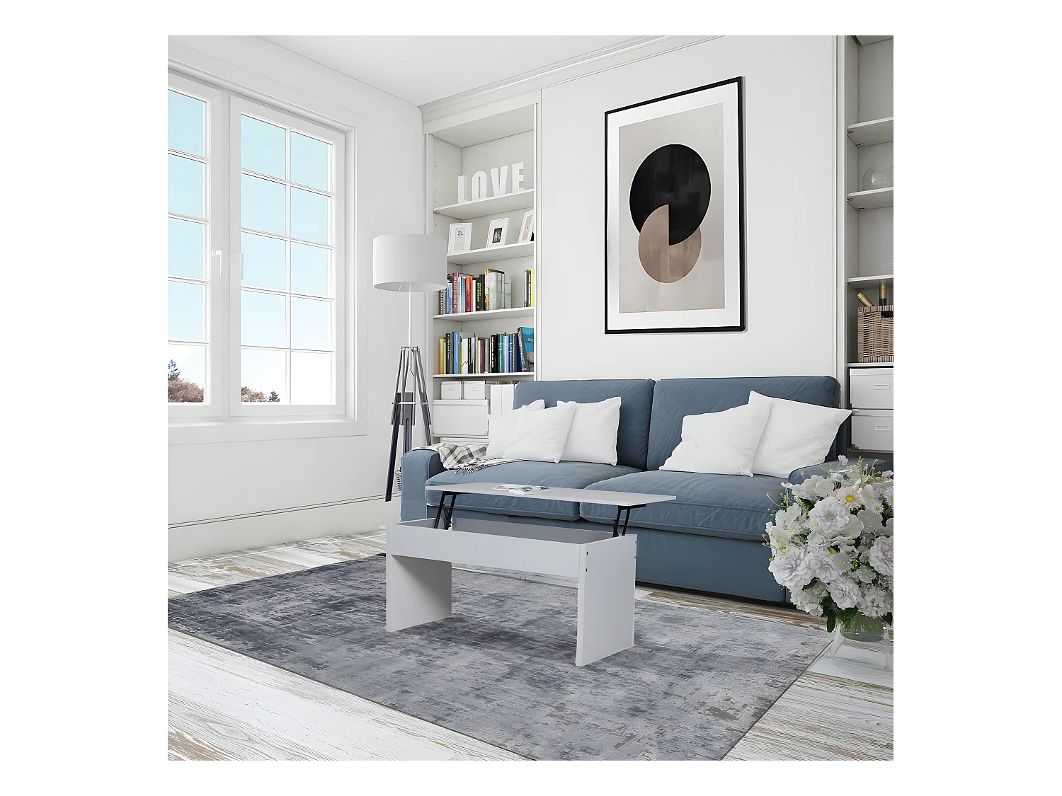 Table basse plateau relevable ARIZONA 100x40cm / Blanc