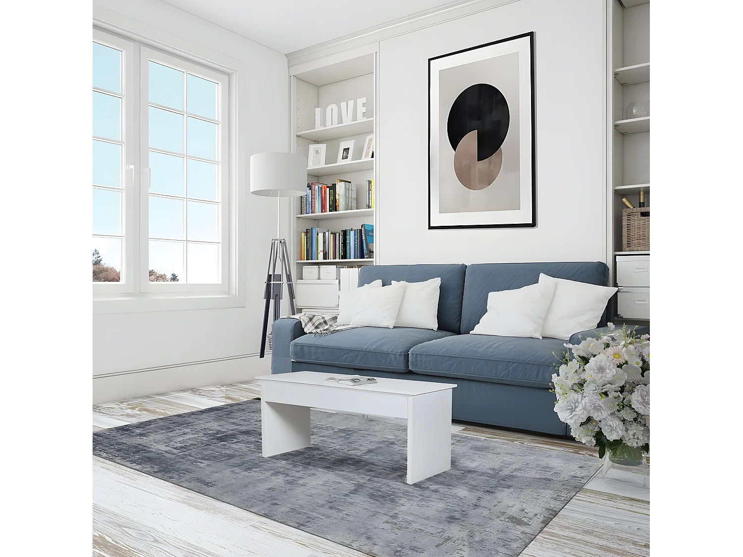 Table basse plateau relevable ARIZONA 100x40cm / Blanc