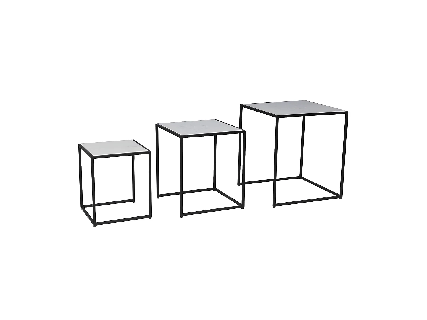 Lot de 3 tables basses Marbre PAROS / Piètement noir