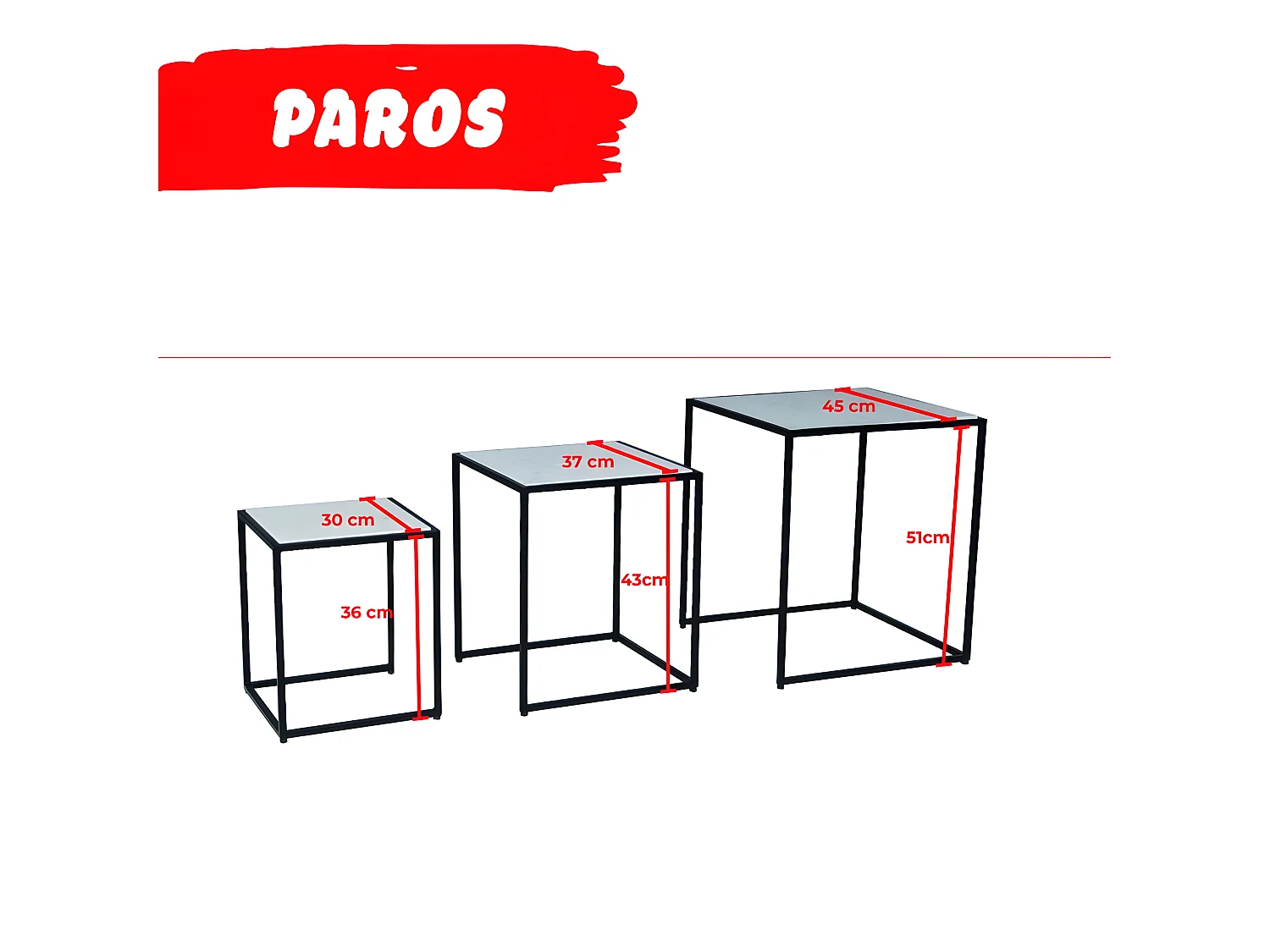 Lot de 3 tables basses Marbre PAROS / Piètement noir