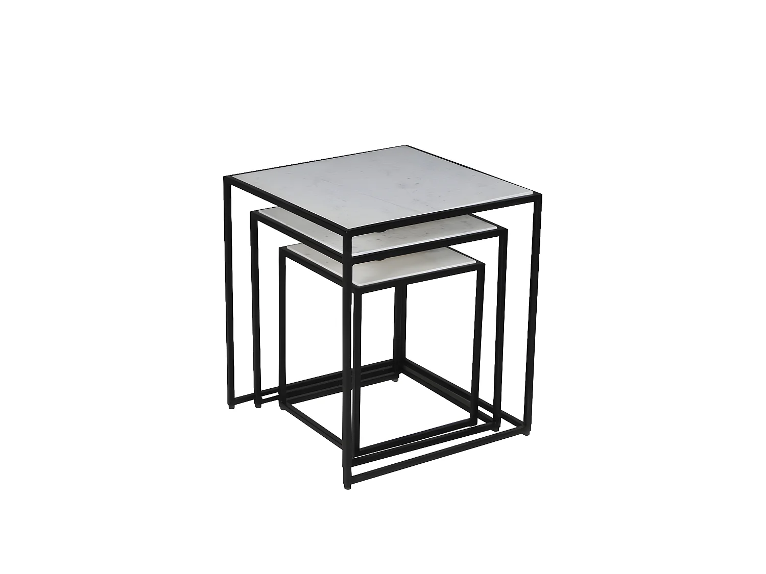 Lot de 3 tables basses Marbre PAROS / Piètement noir