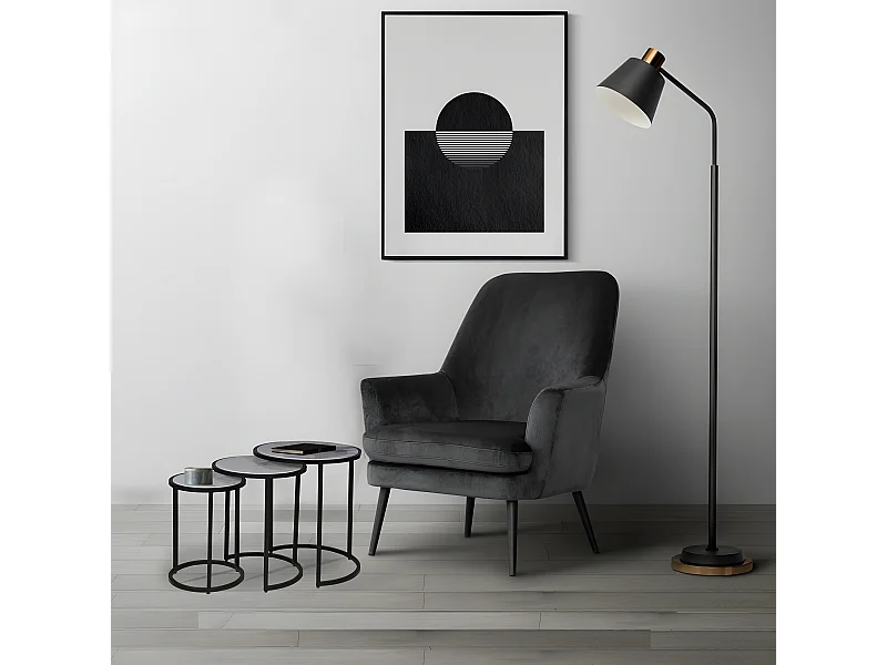 Lot de 3 tables basses Marbre PAROS / Piètement noir