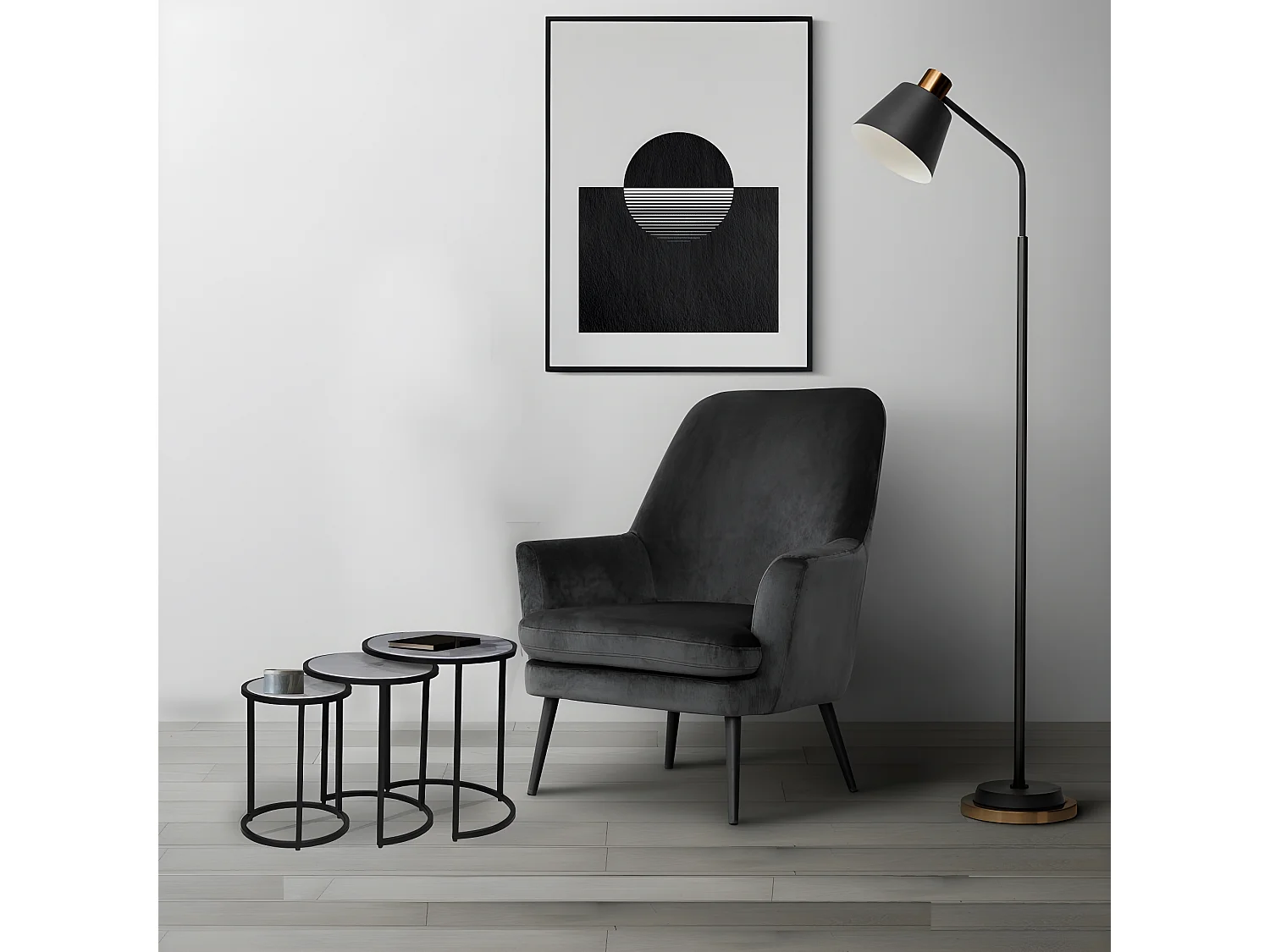 Lot de 3 tables basses Marbre PAROS / Piètement noir