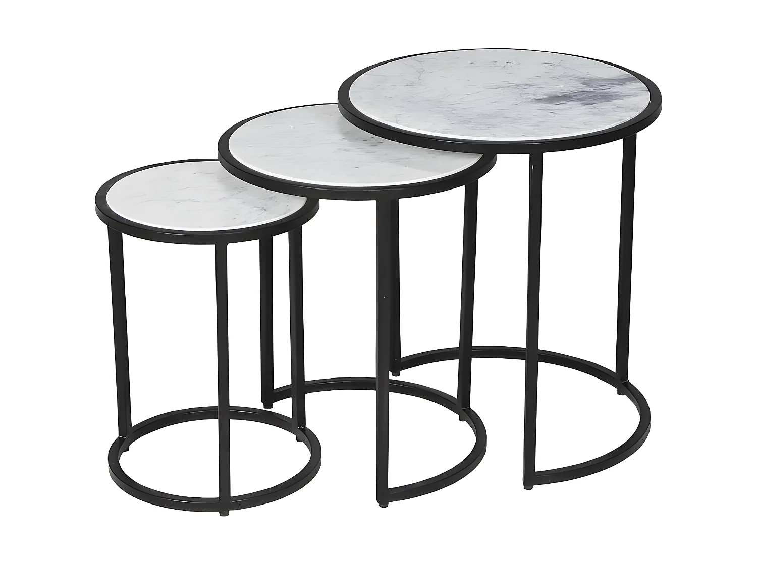 Lot de 3 tables basses Marbre PAROS / Piètement noir