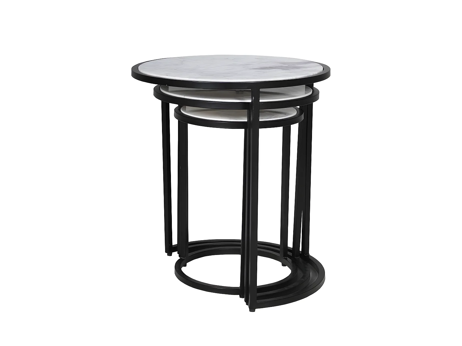 Lot de 3 tables basses Marbre PAROS / Piètement noir