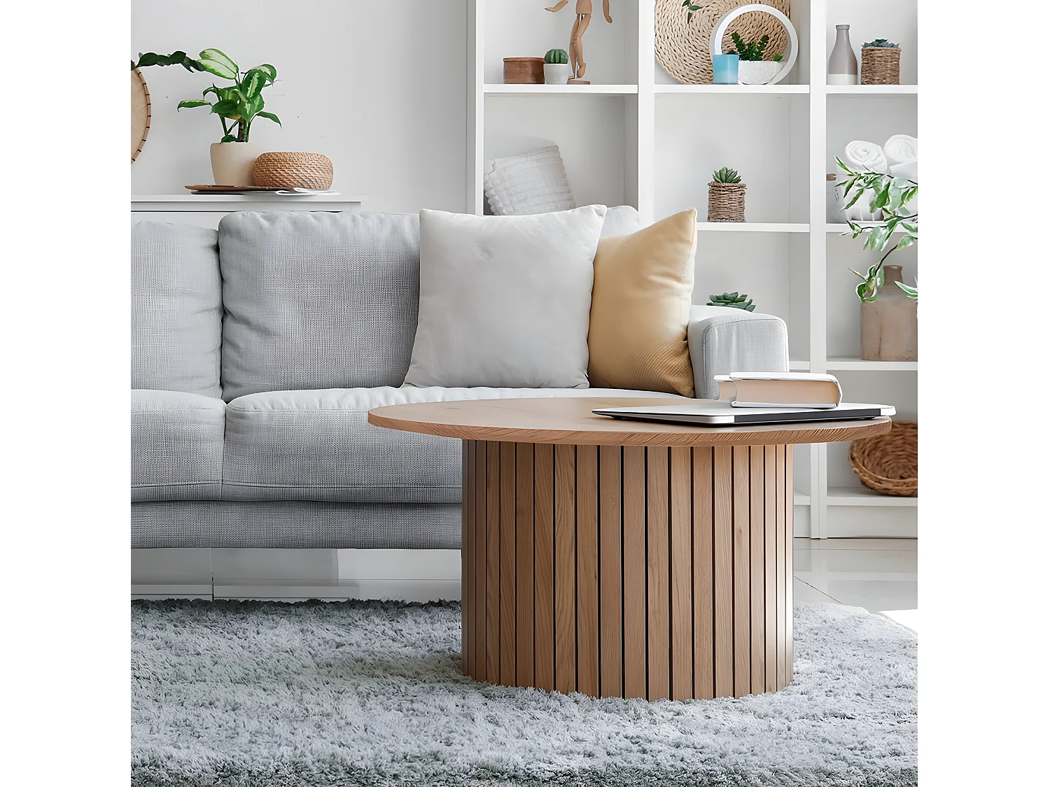 Table basse BAHIA diamètre 80 cm / Décor Chêne artisan