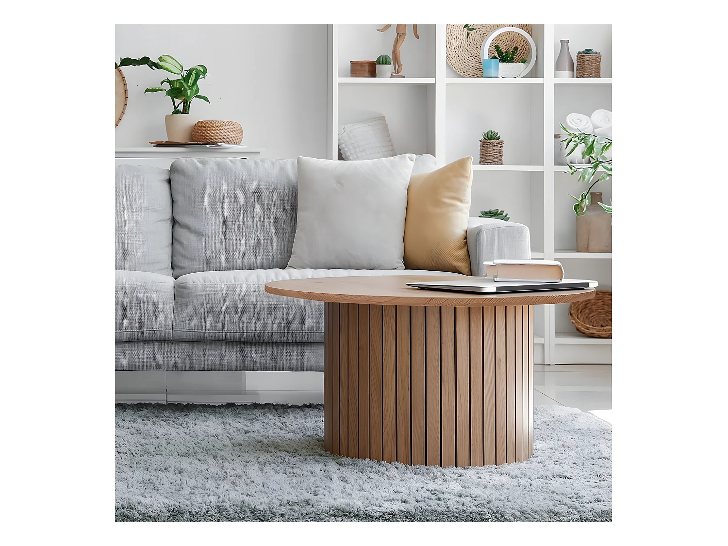 Table basse BAHIA diamètre 80 cm / Décor Chêne artisan