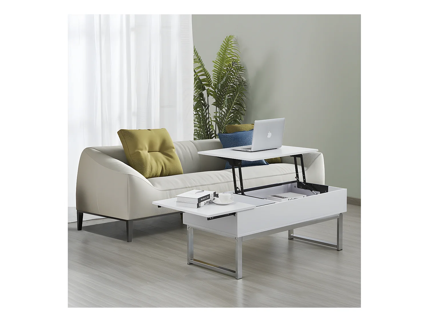 Table basse plateau relevable FLOWER 110x55cm /Blanc et métal chromé