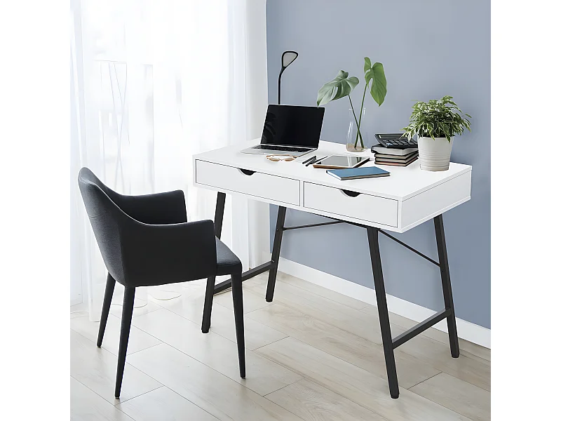 Bureau BOSTON 100 x 48 cm/ Blanc et métal noir