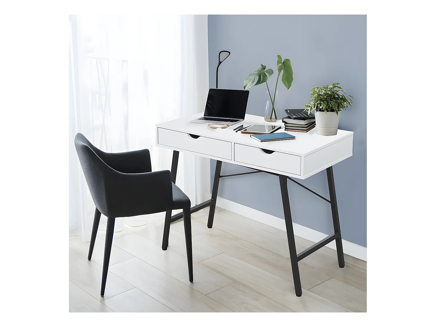 Bureau BOSTON 100 x 48 cm/ Blanc et métal noir