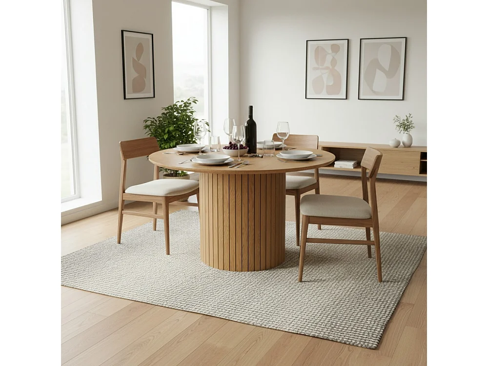 Table à manger BAHIA 6 personnes diamètre 120 cm / Décor Chêne artisan