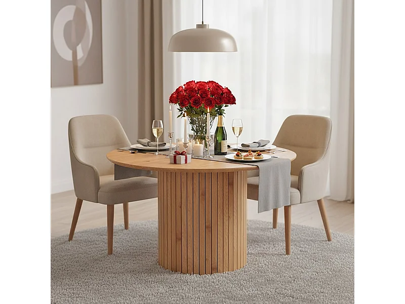 Table à manger BAHIA 6 personnes diamètre 120 cm / Décor Chêne artisan