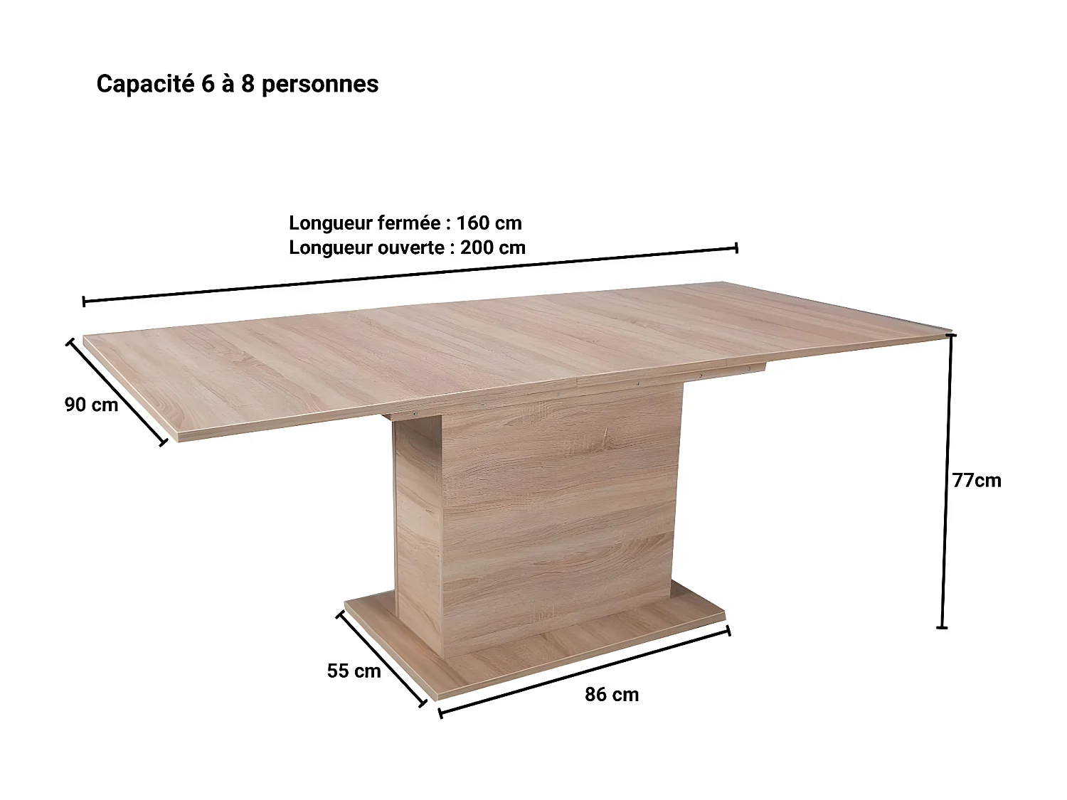 Table à manger CARLA + 1 rallonge - 10 personnes / Décor Chêne Blanchi