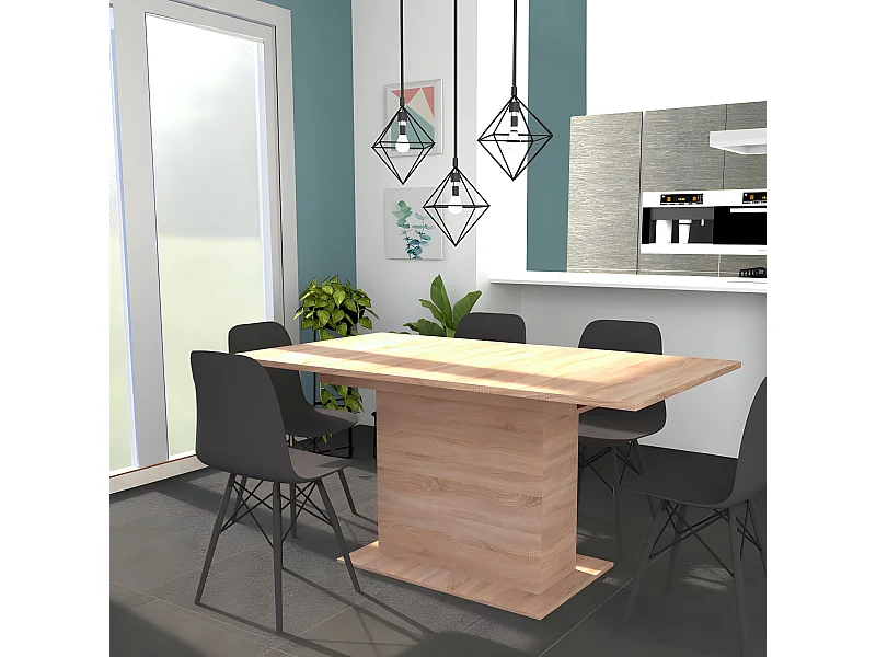 Table à manger CARLA + 1 rallonge - 10 personnes / Décor Chêne Blanchi