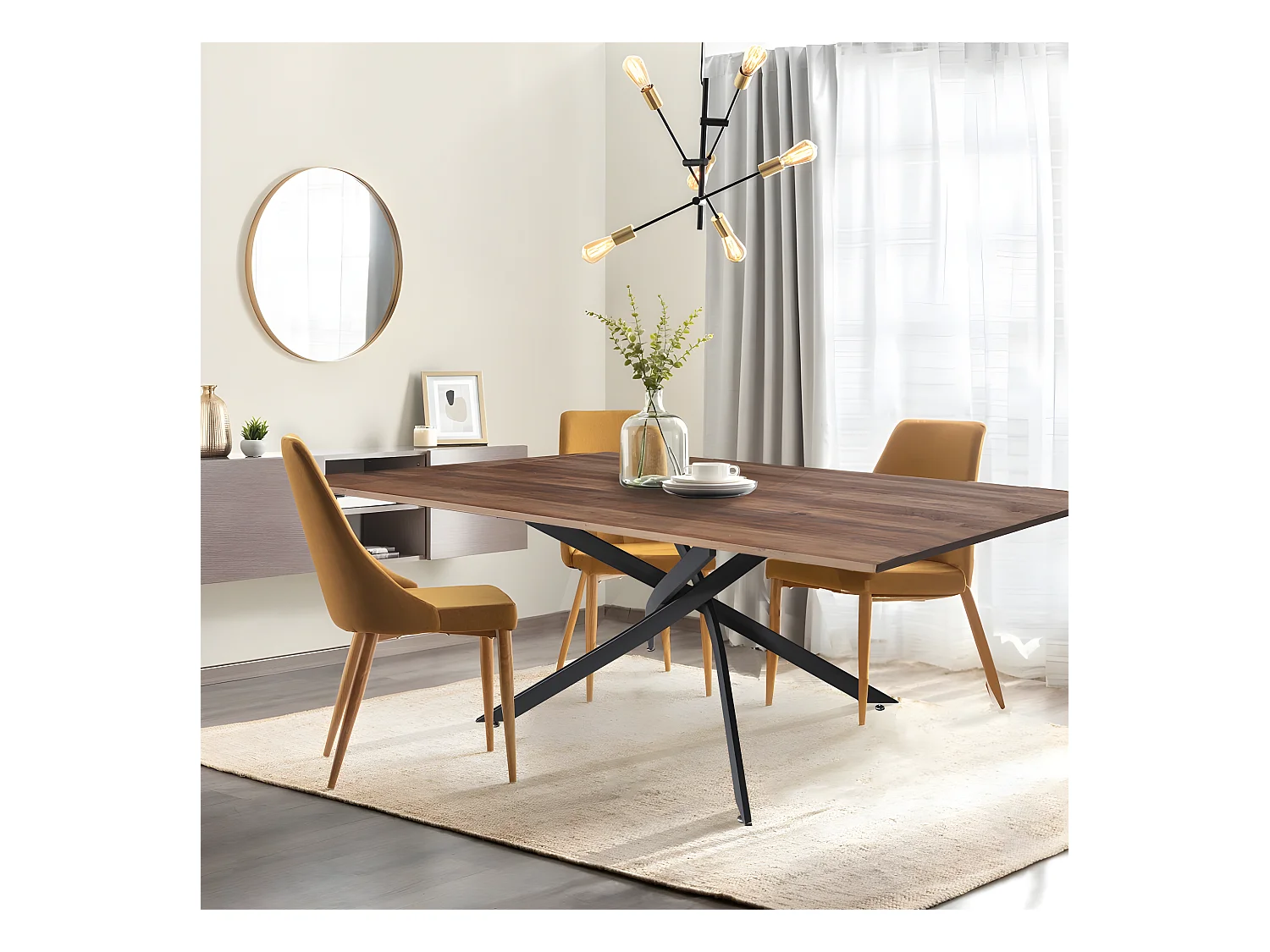 Table à manger ROYALTY 160x90cm - 6 personnes / Décor chêne et piètement noir