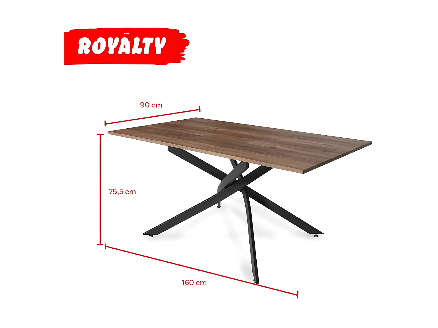Table à manger ROYALTY 160x90cm - 6 personnes / Décor chêne et piètement noir