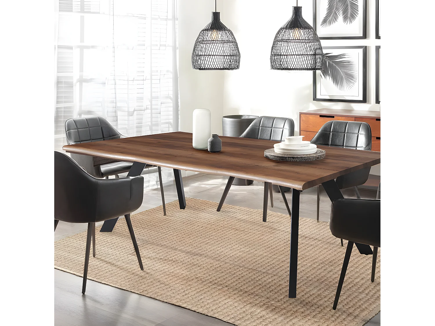 Table à manger HELGA 180x90cm - 8 personnes / Décor Chêne et pieds métal noir