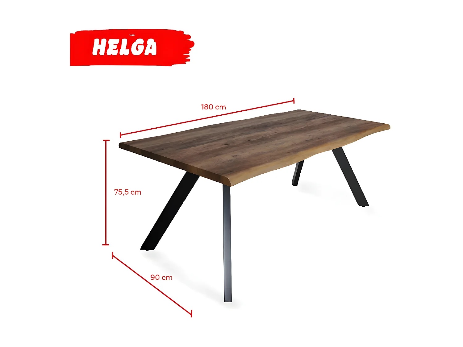Table à manger HELGA 180x90cm - 8 personnes / Décor Chêne et pieds métal noir