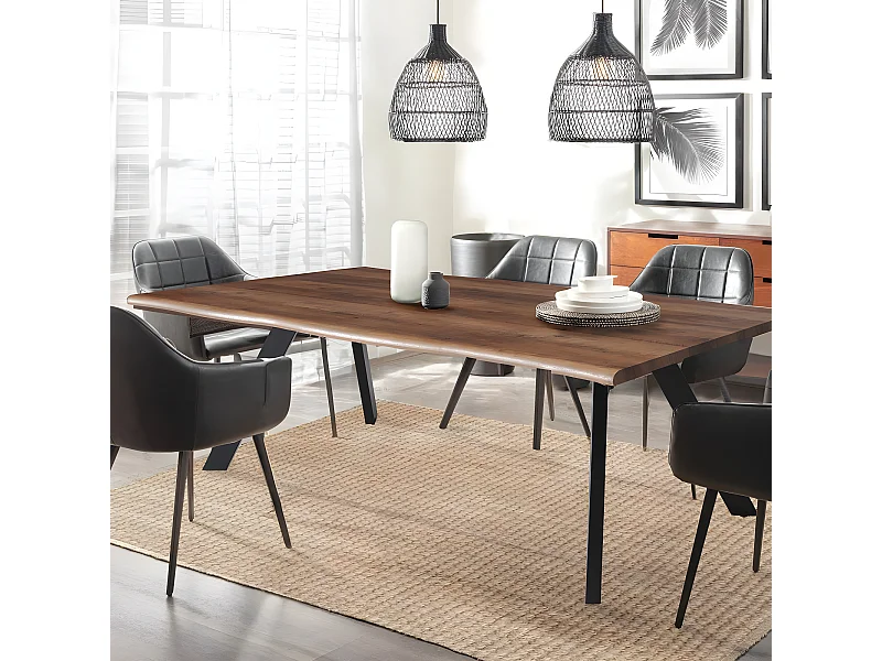 Table à manger HELGA 180x90cm - 8 personnes / Décor Chêne et pieds métal noir