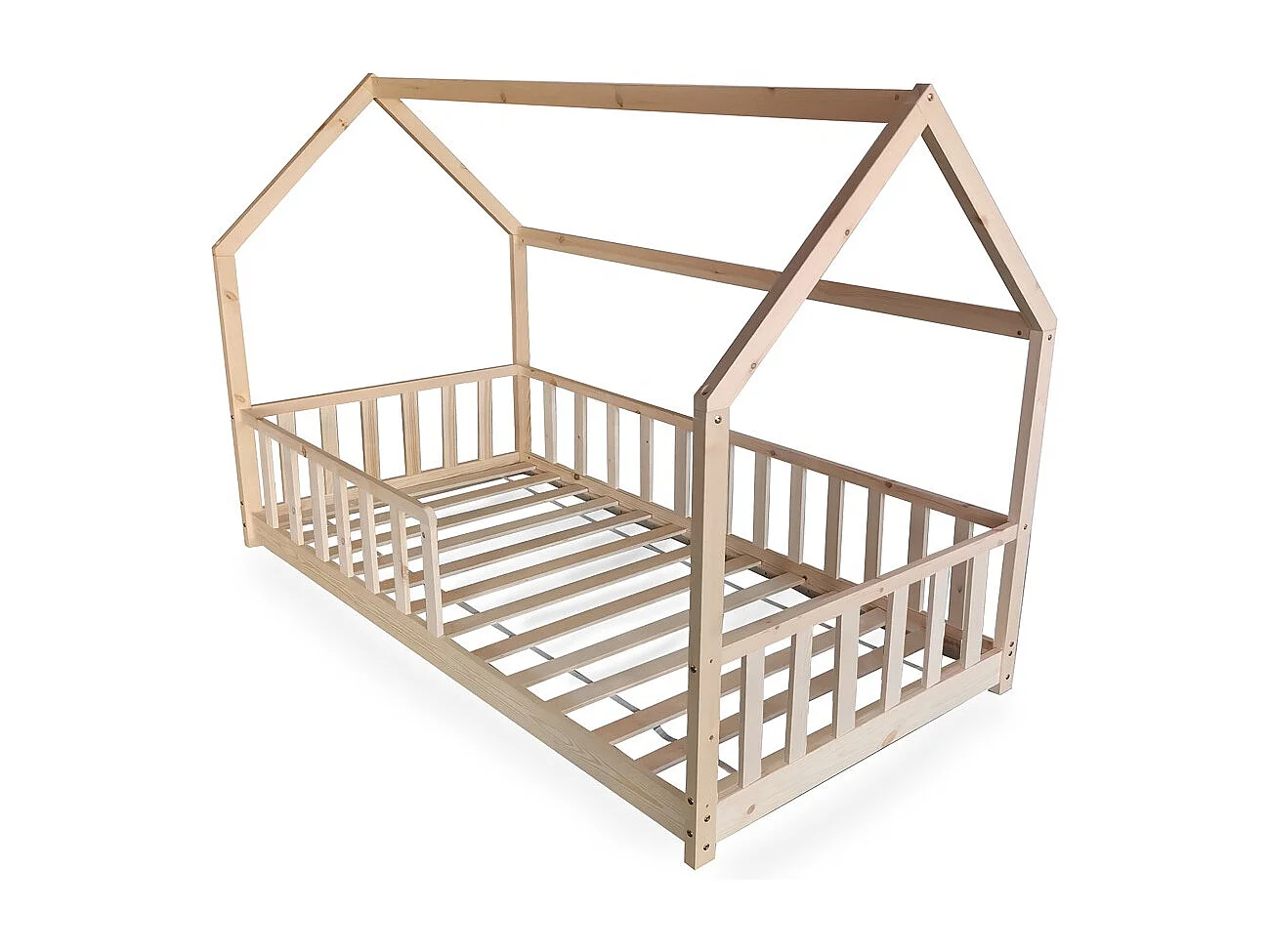 Lit cabane Kiwi 90x190 + 1 sommier + barrière /Naturel