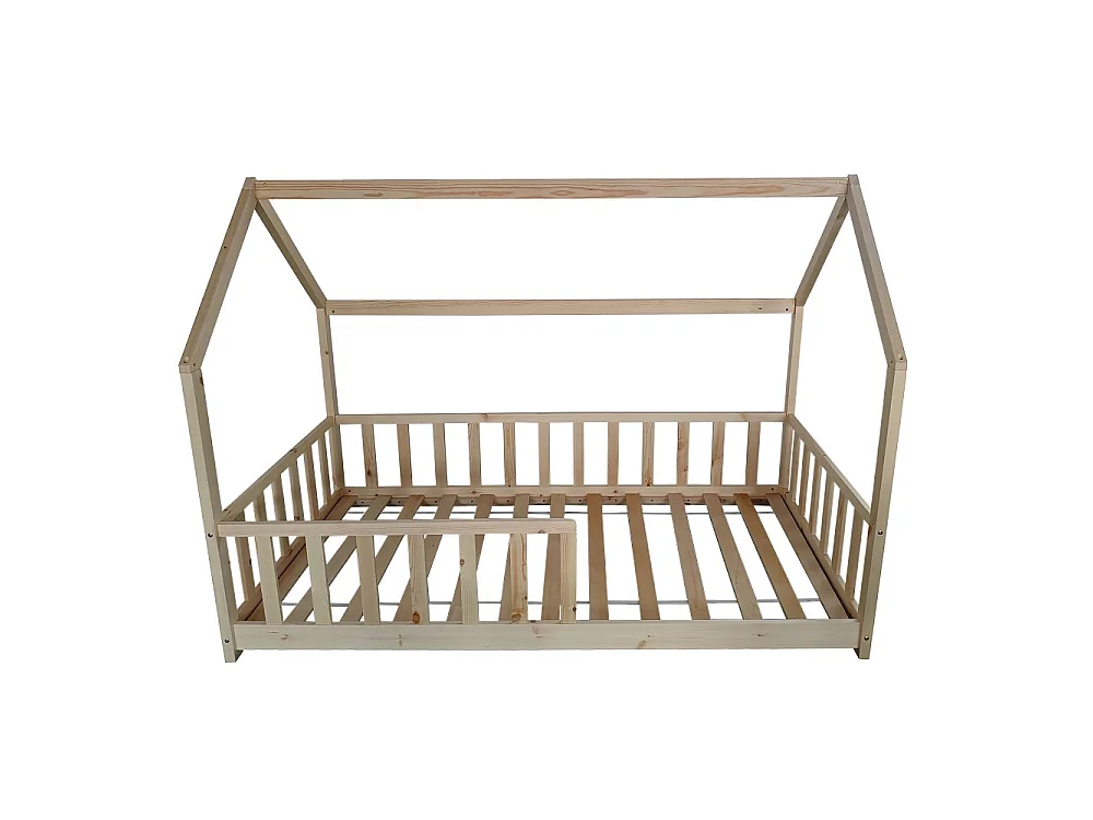 Lit cabane Kiwi 90x190 + 1 sommier + barrière /Bois clair