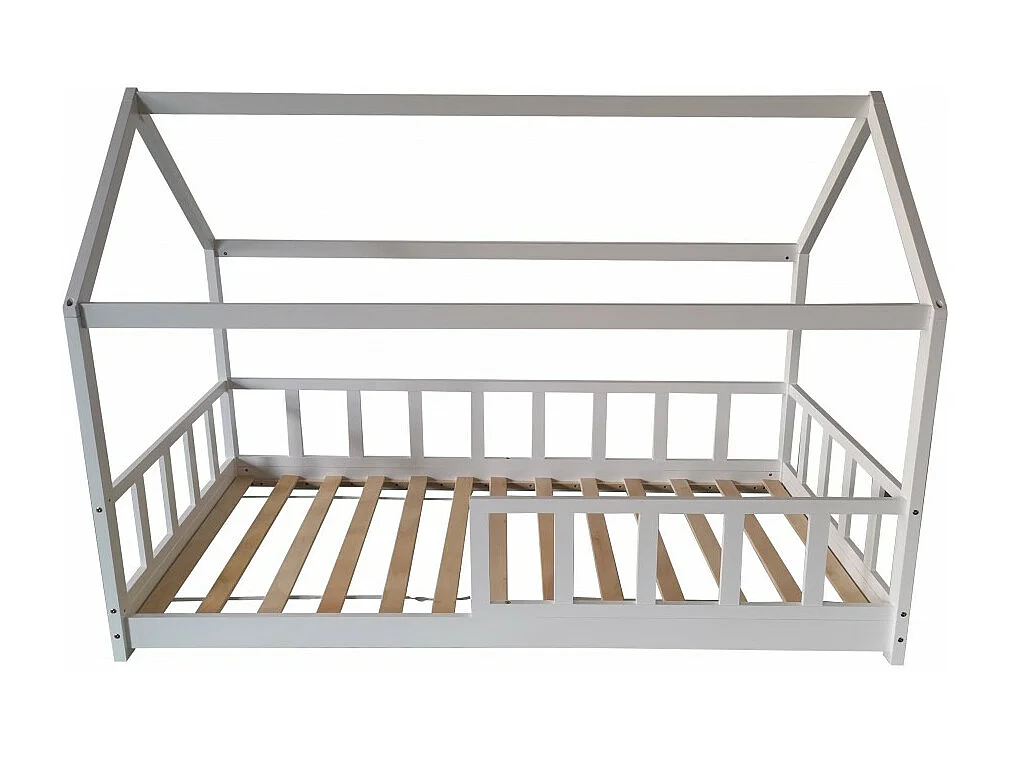 Lit cabane Kiwi 90x190 + 1 sommier + barrière /Blanc