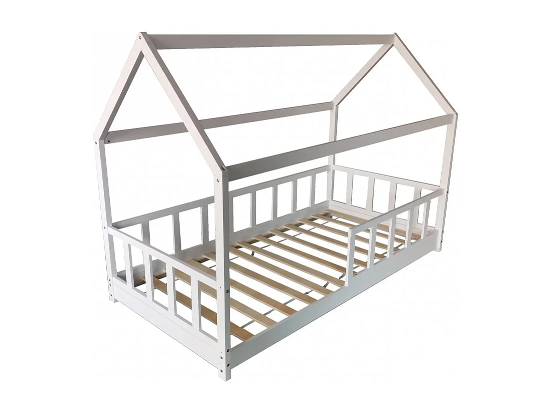 Lit cabane Kiwi 90x190 + 1 sommier + barrière /Blanc