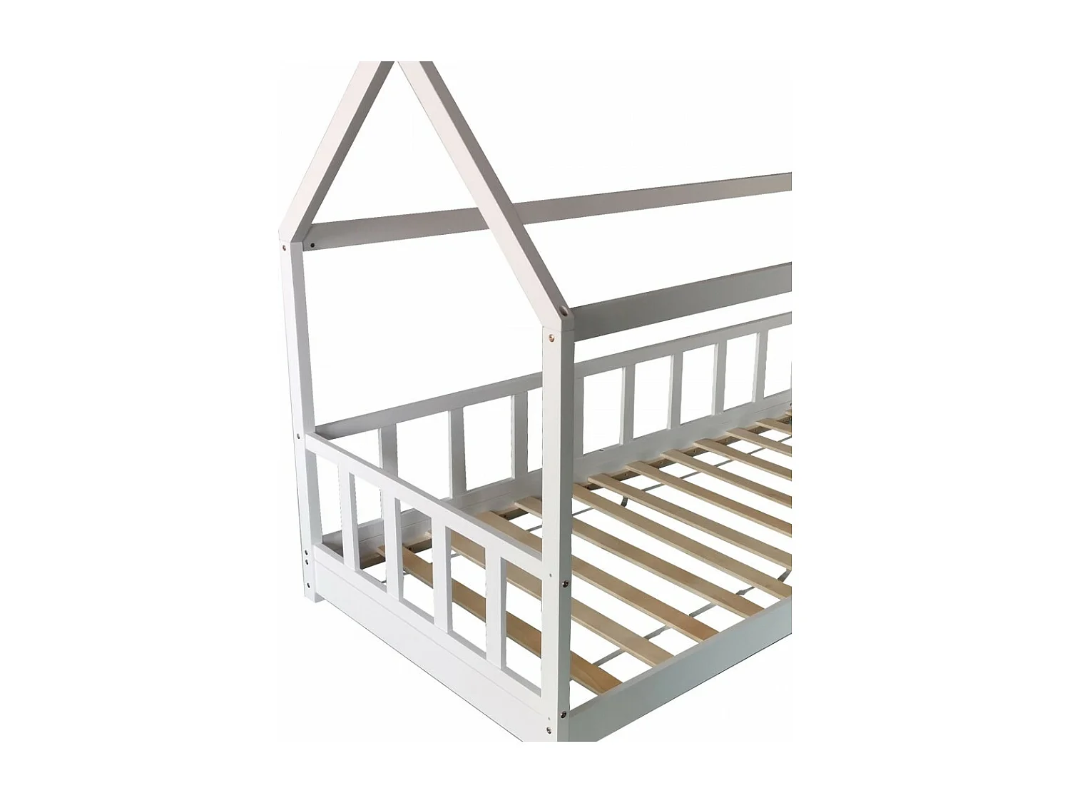 Lit cabane Kiwi 90x190 + 1 sommier + barrière /Blanc