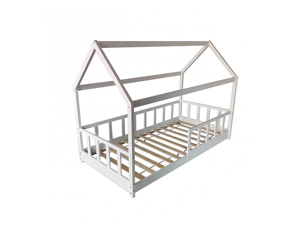 Lit cabane Kiwi 90x190 + 1 sommier + barrière /Blanc