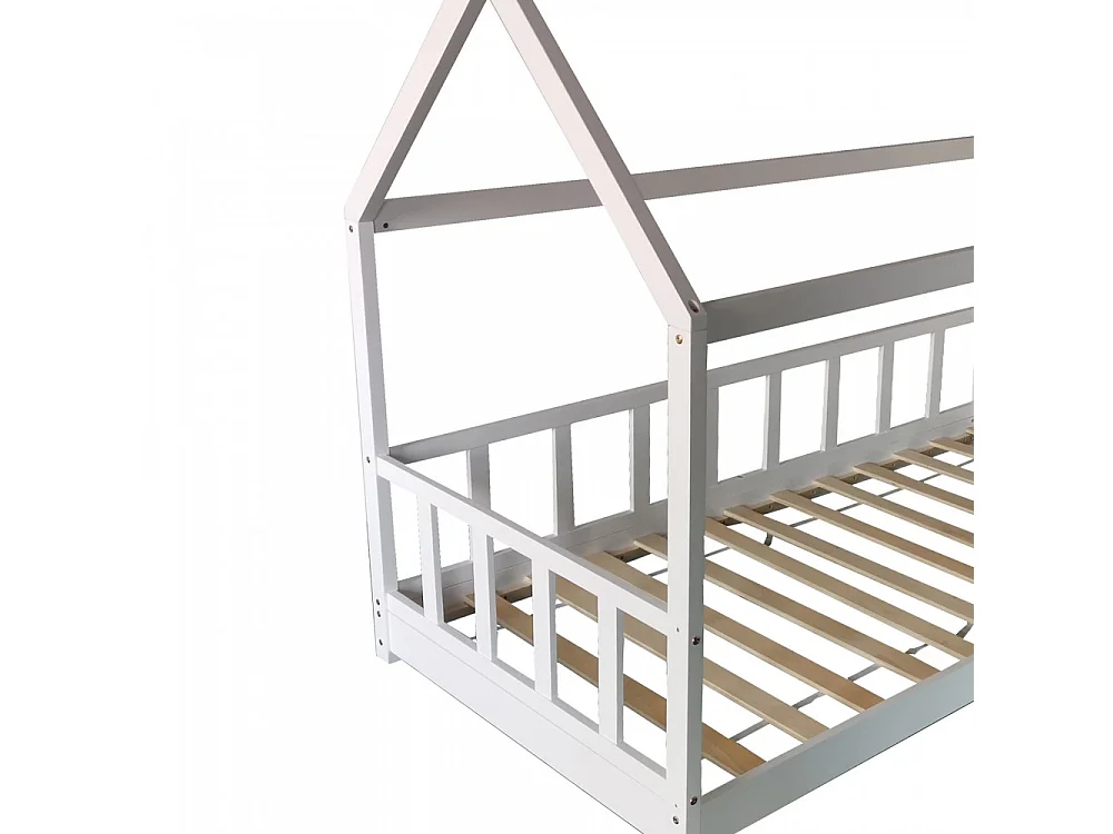 Lit cabane Kiwi 90x190 + 1 sommier + barrière /Blanc