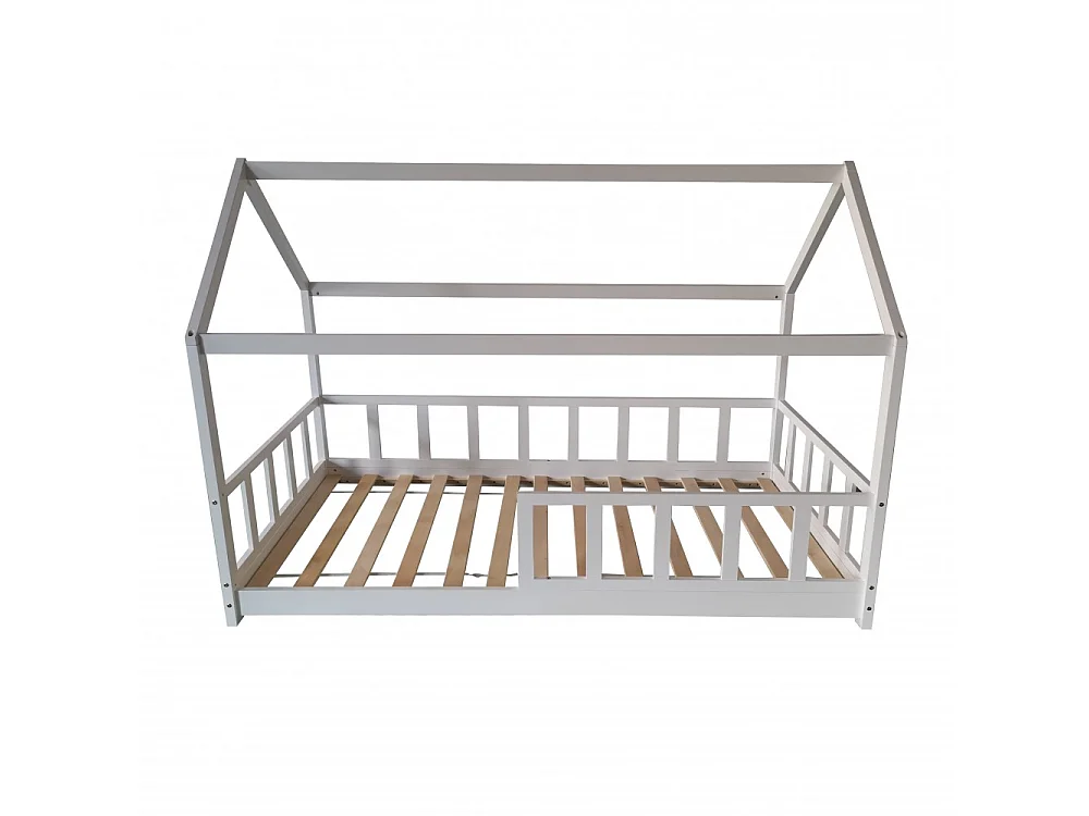Lit cabane Kiwi 90x190 + 1 sommier + barrière /Blanc