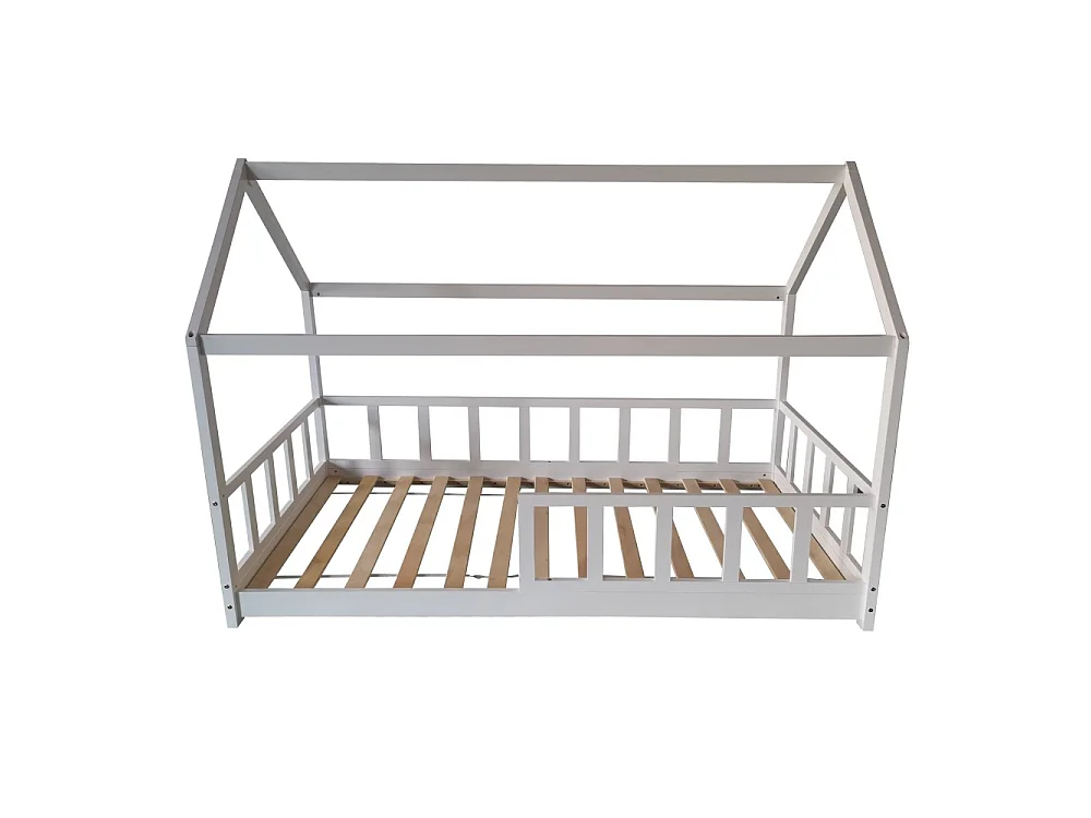 Lit cabane Kiwi 90x190 + 1 sommier + barrière /Blanc