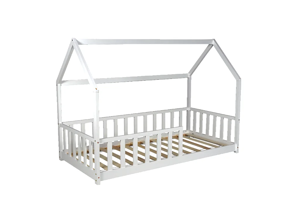 Lit cabane Kiwi 90x190 + 1 sommier + barrière /Blanc