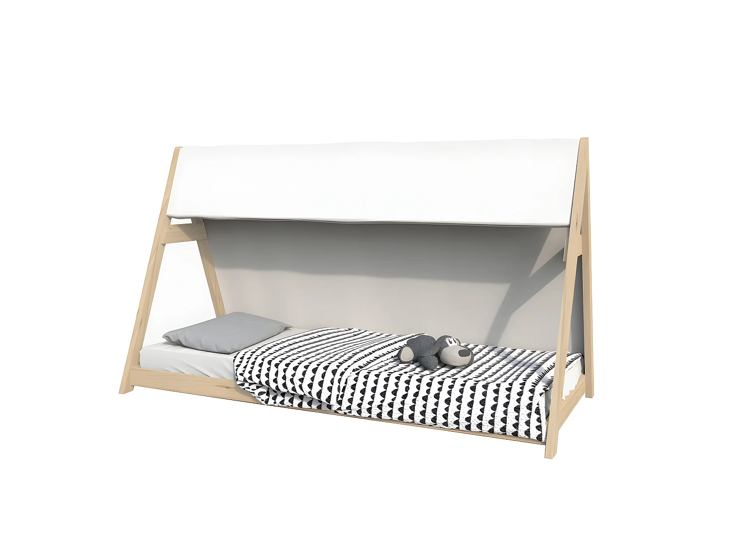 Lit cabane TIPI 90x190 + 1 toile + 1 sommier / Brut