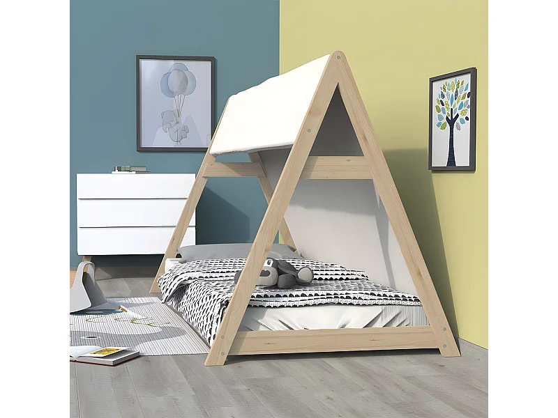 Lit cabane TIPI 90x190 + 1 toile + 1 sommier / Brut