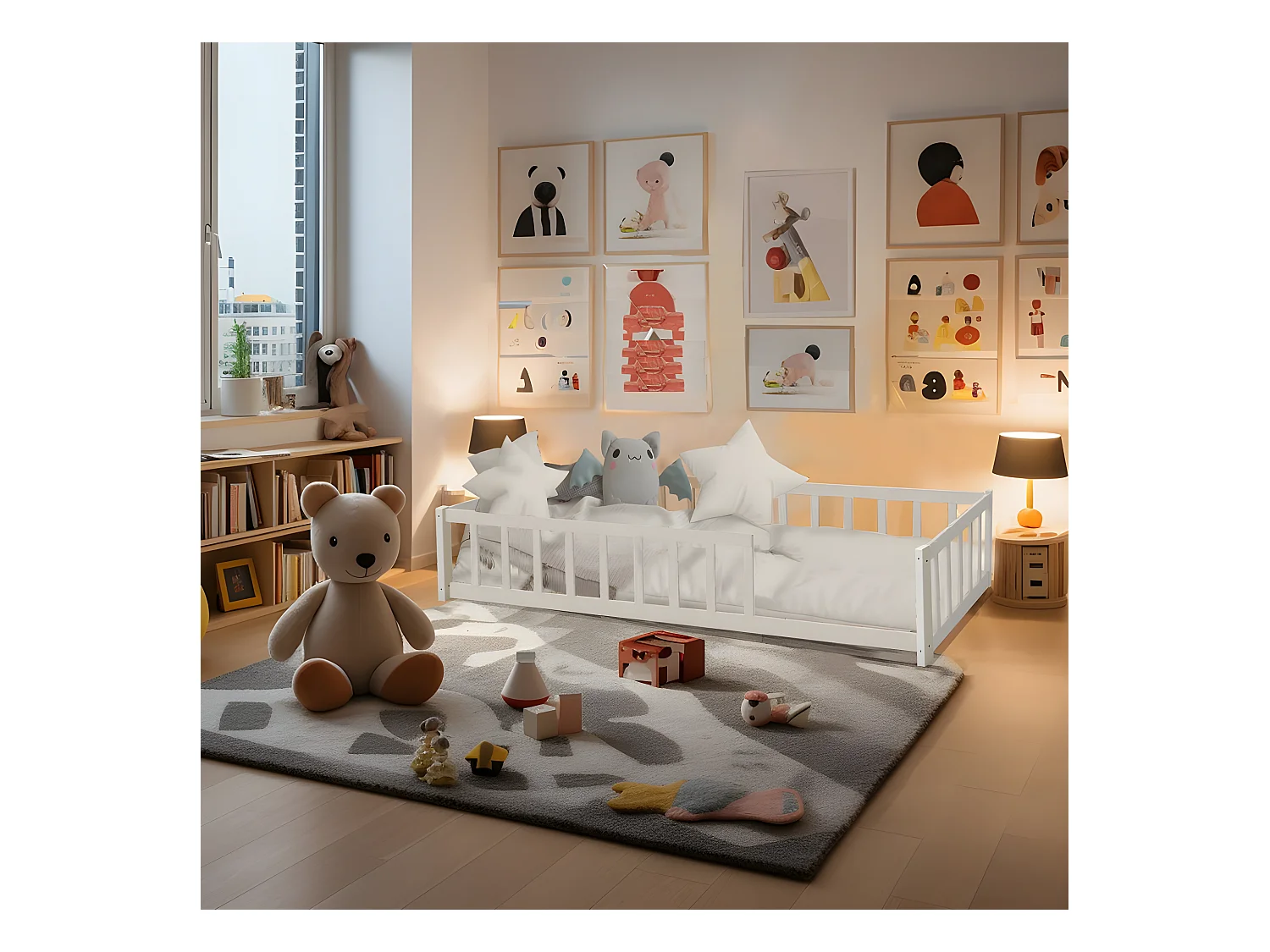 Lit NINO 90x190 + 1 sommier + barrière / Blanc