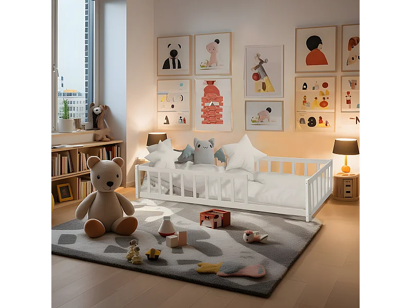 Lit NINO 90x190 + 1 sommier + barrière / Blanc